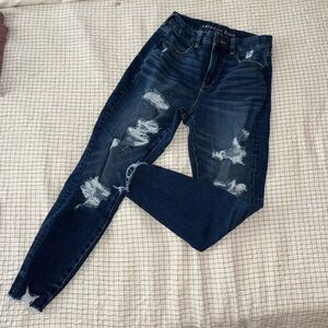 American Eagle Outfitters Women's Dark Blue Distressed Skinny Jeans